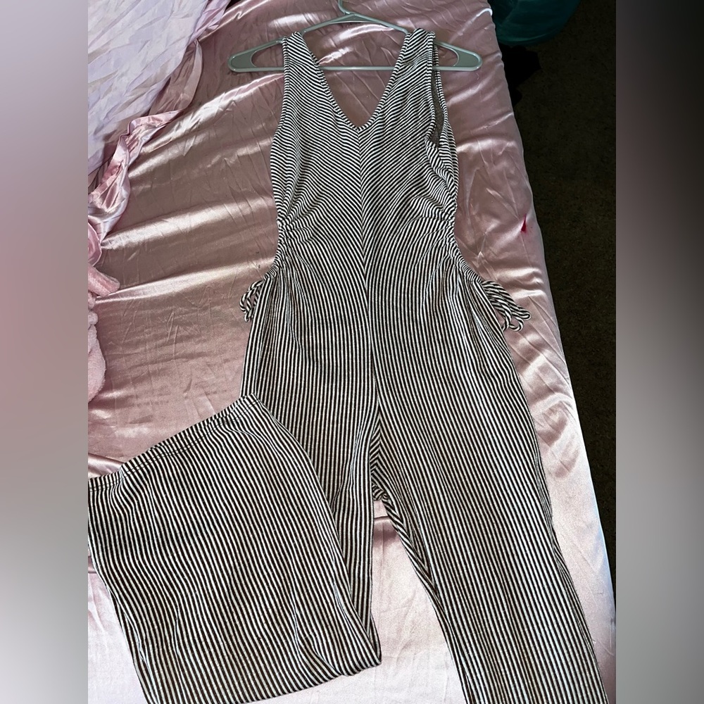 Brown and white striped romper
